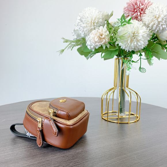 Coach CX066 Mini Court Backpack Bag Charm In Signature Canvas IN Tan Brown - Picture 4 of 6